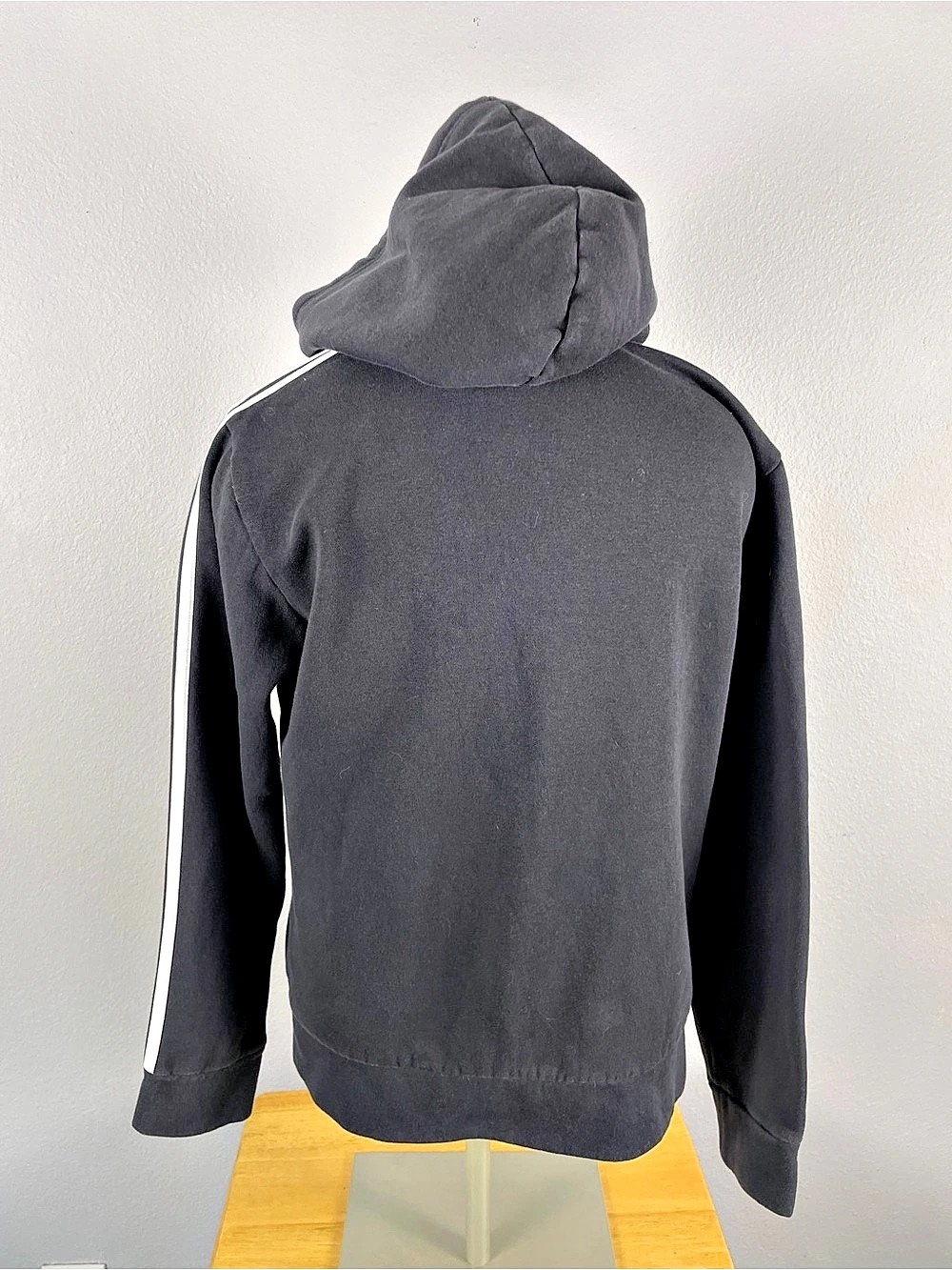 adidas Essentials Black & 3 White Stripe Full-Zip Fleece Hoodie Women's Medium - Picture 2 of 11